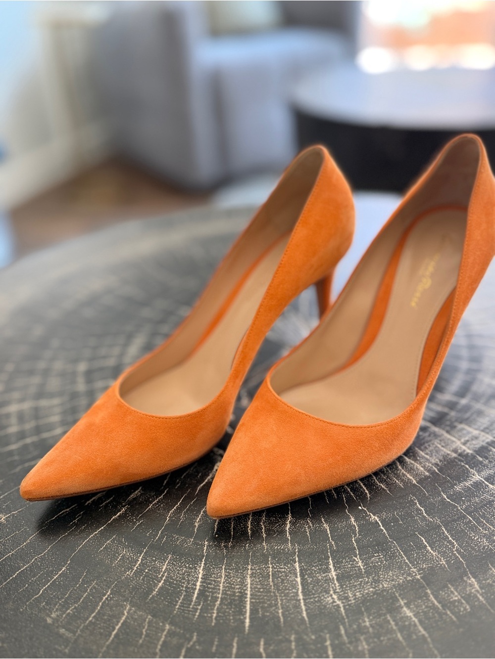 Women's Orange Suede Pointed-Toe Goanvito Rossi Designer Pumps 39